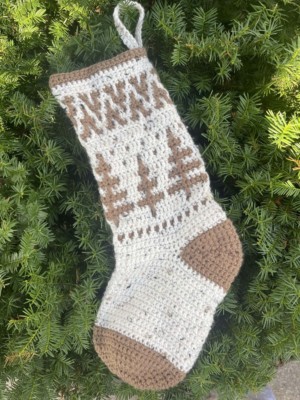 beige and brown rustic crochet christmas stocking